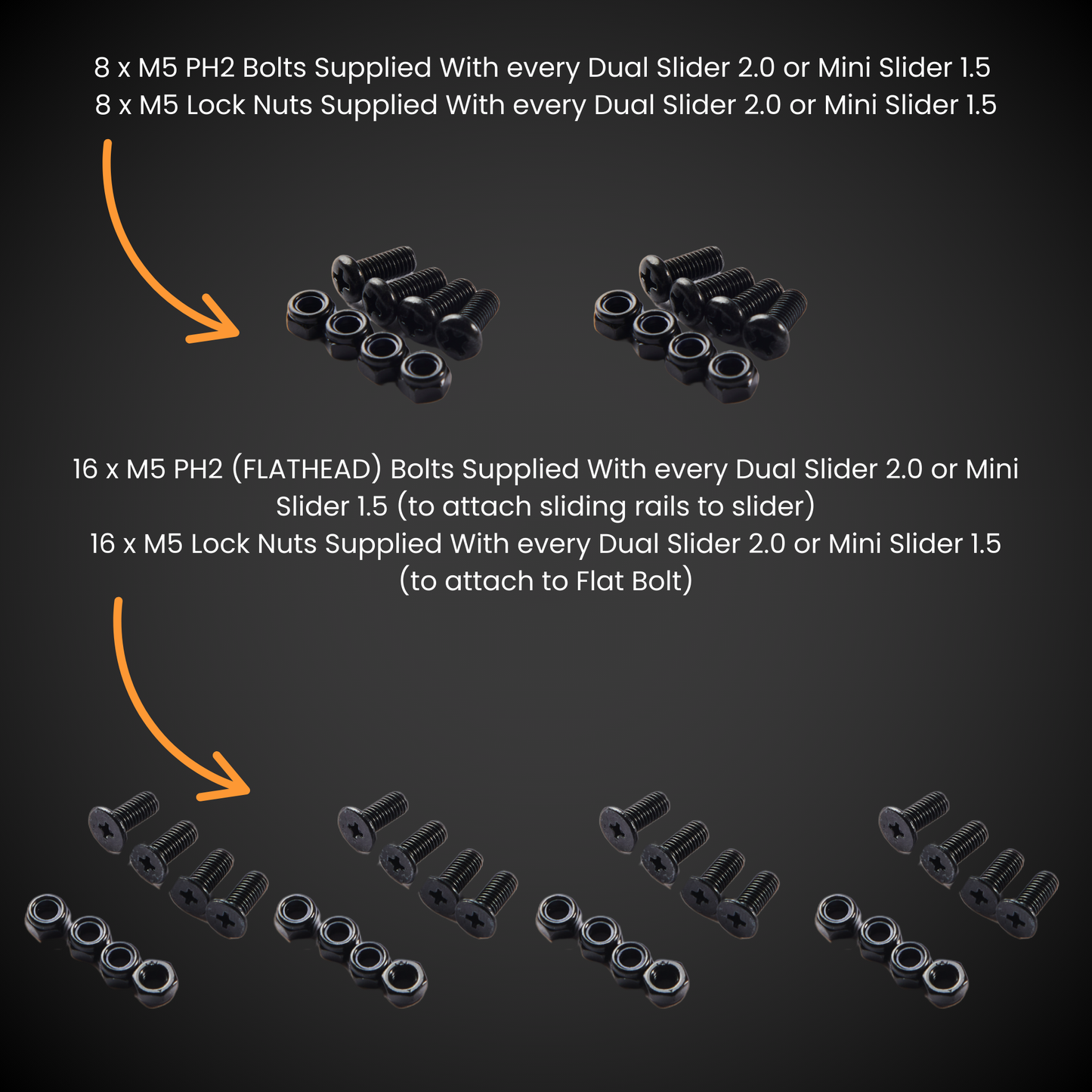 Set of screws and lock nuts for 1.5 Mini Slider (Pack A Shelf)