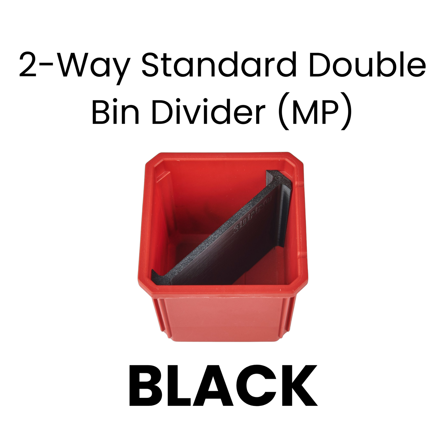 Red bin with black 2-way standard double bin divider on a white background