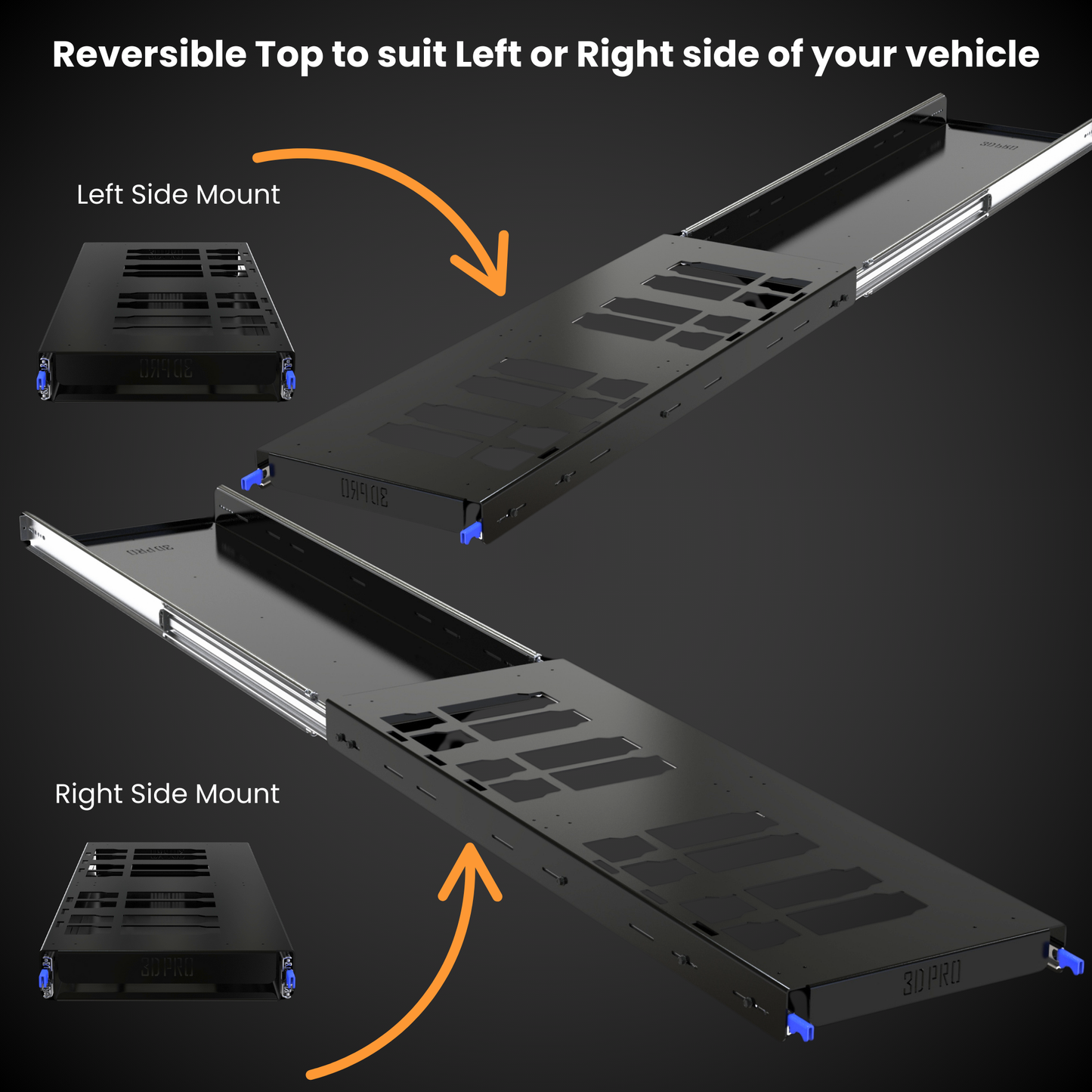 Left and right side mount for a reversible 2.0 Dual Slider (Pack A Shelf)