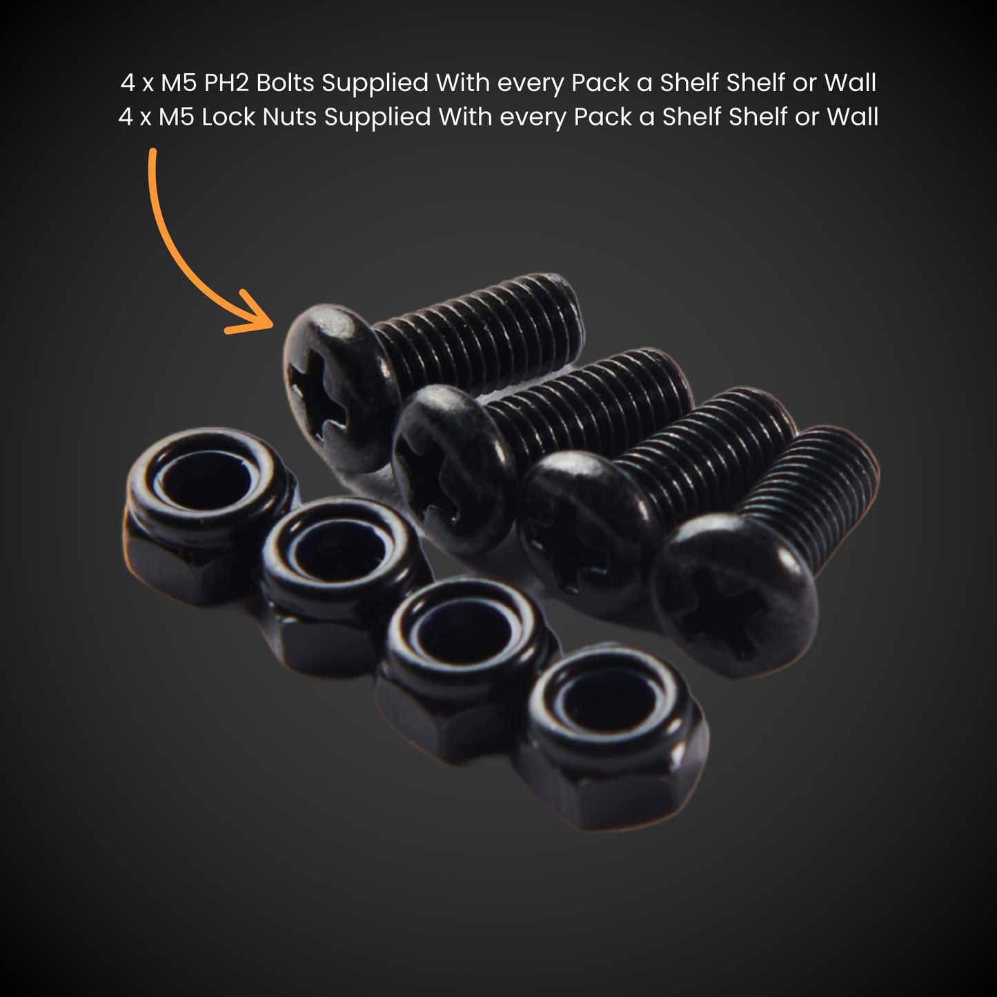 Black screws and lock nuts for 250mm Height Set of Walls (Pack A Shelf)