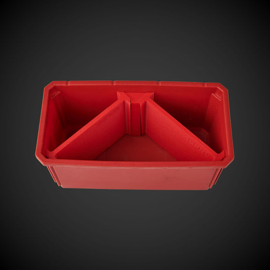 Red 3-Way Standard Double Bin Divider (MP) on a black background