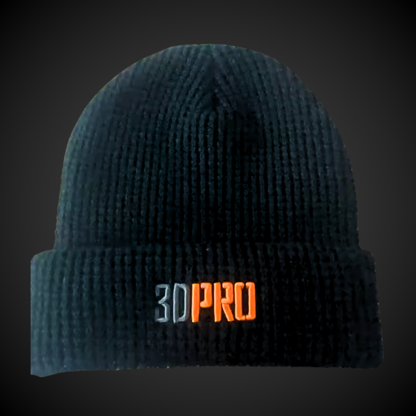Black beanie with '3D PRO' logo on a dark background