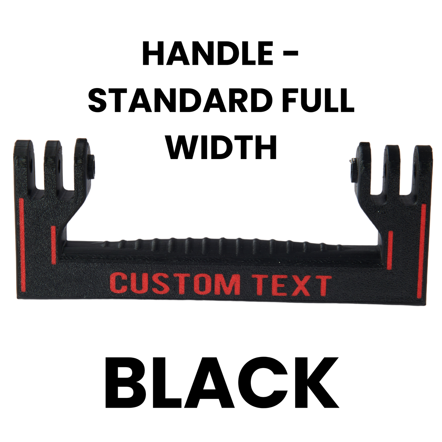 Black handle with customizable text on a white background
