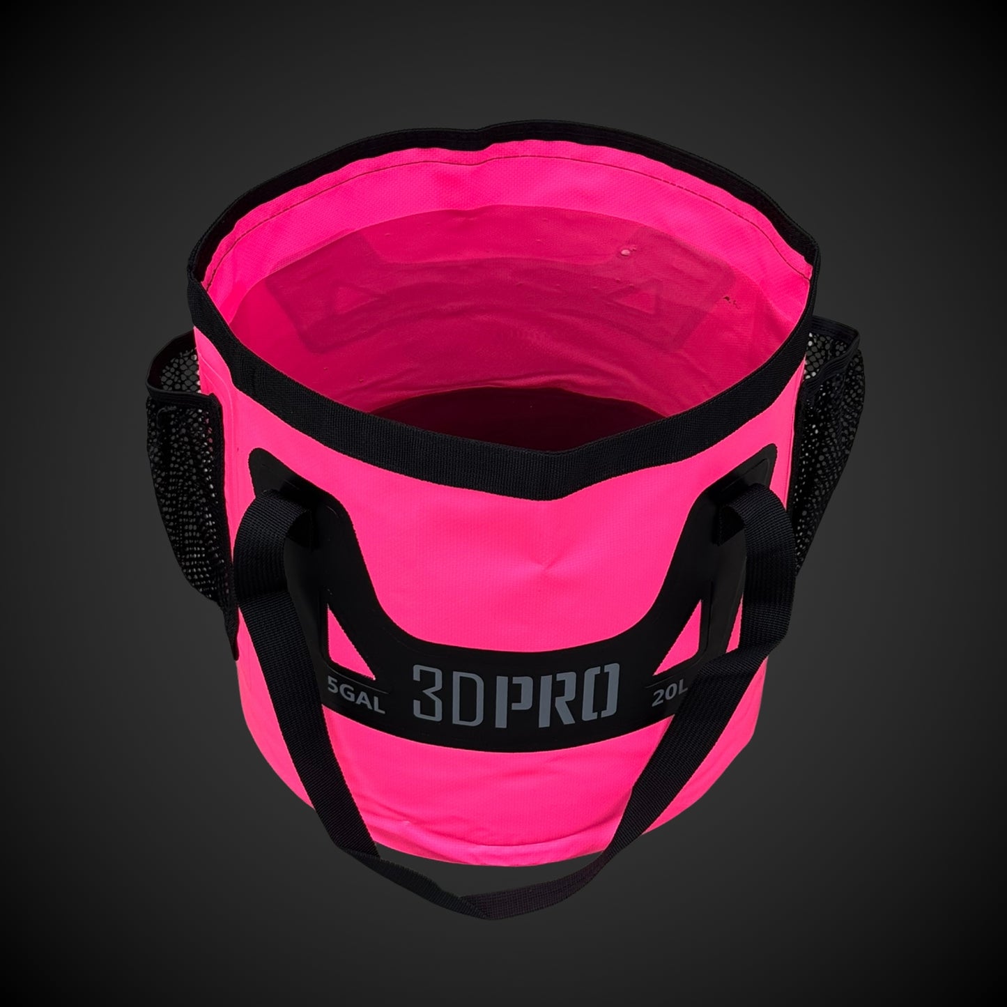 Folded Limited Edition Pink Bucket with black handles and '3DPRO' branding on a dark background