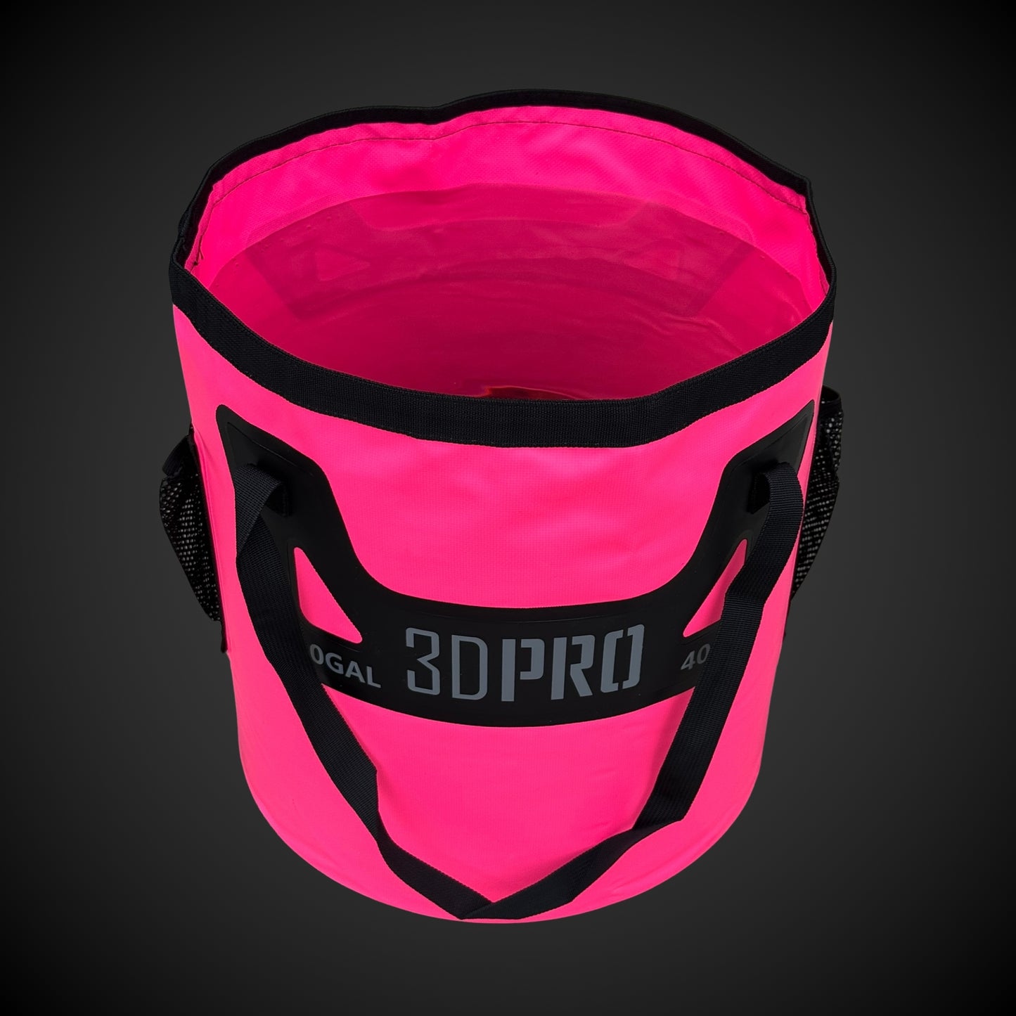 Folded Limited Edition Pink Bucket with black handles and '3D Pro' branding on a dark background