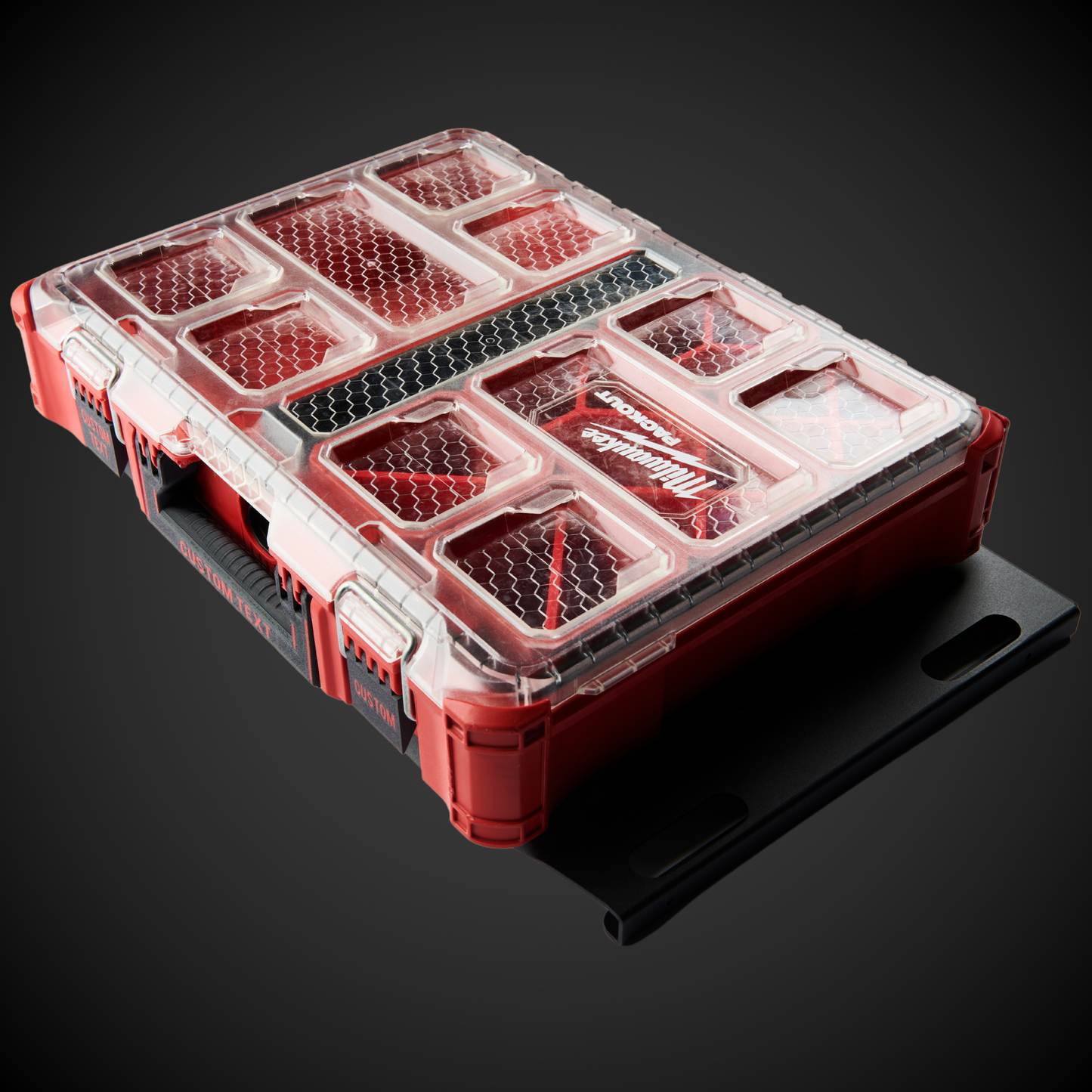 Red Milwaukee Packout with multiple compartments on a Full Width Shelf (Pack A Shelf)
