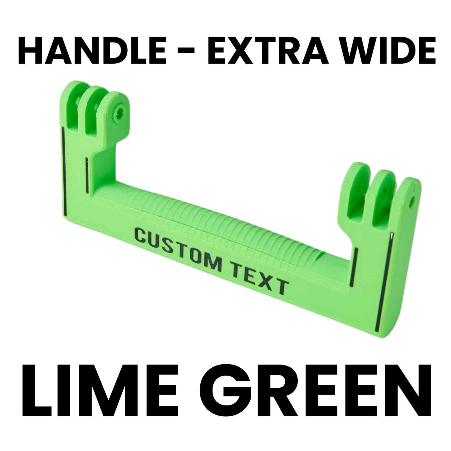 Green handle labeled 'Extra Wide' and 'Custom Text' on a white background