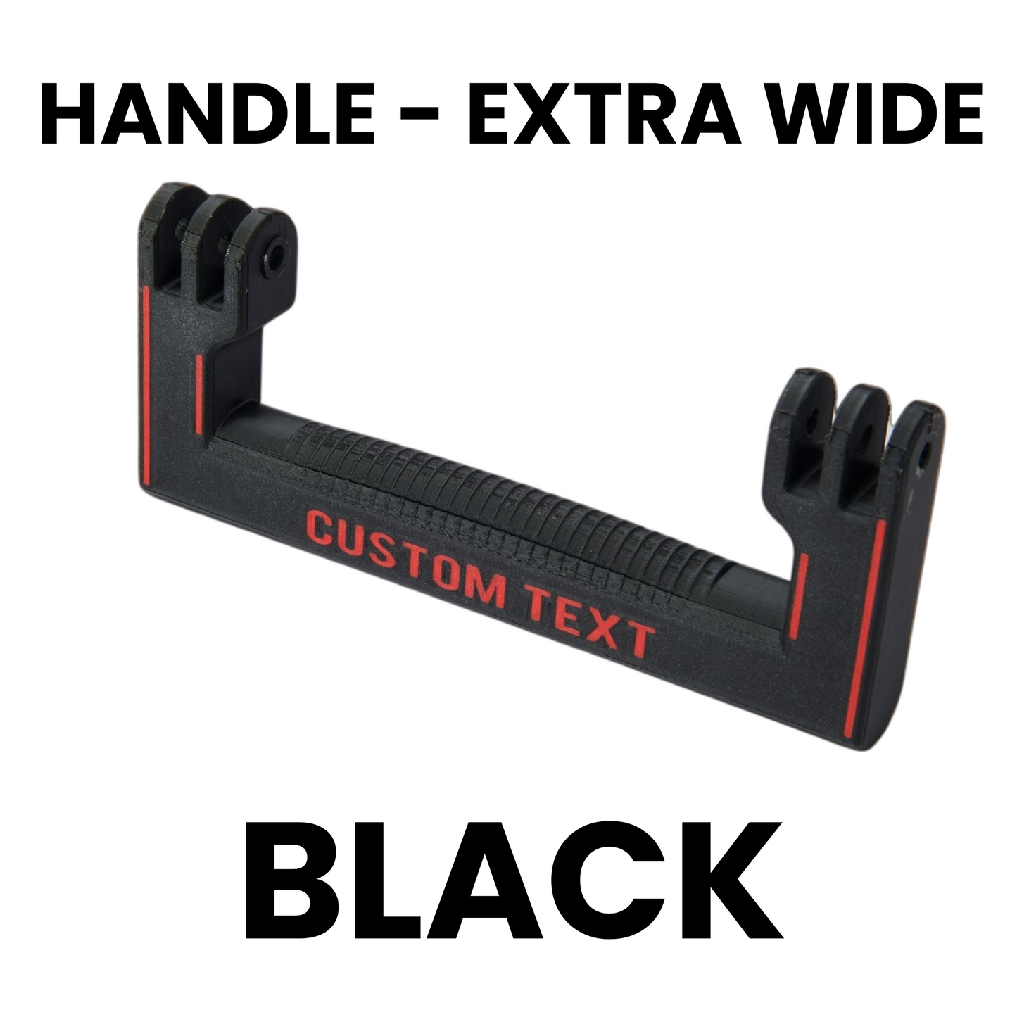 Black extra wide handle with customizable text on a white background