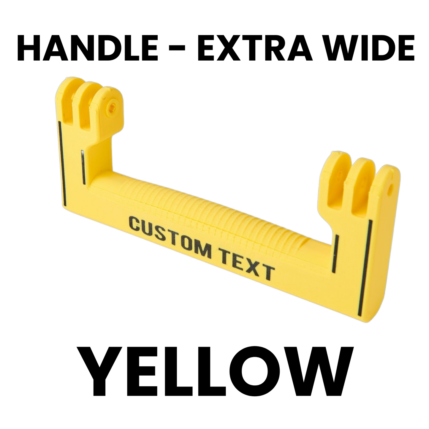 Yellow extra wide handle with customizable text on a white background