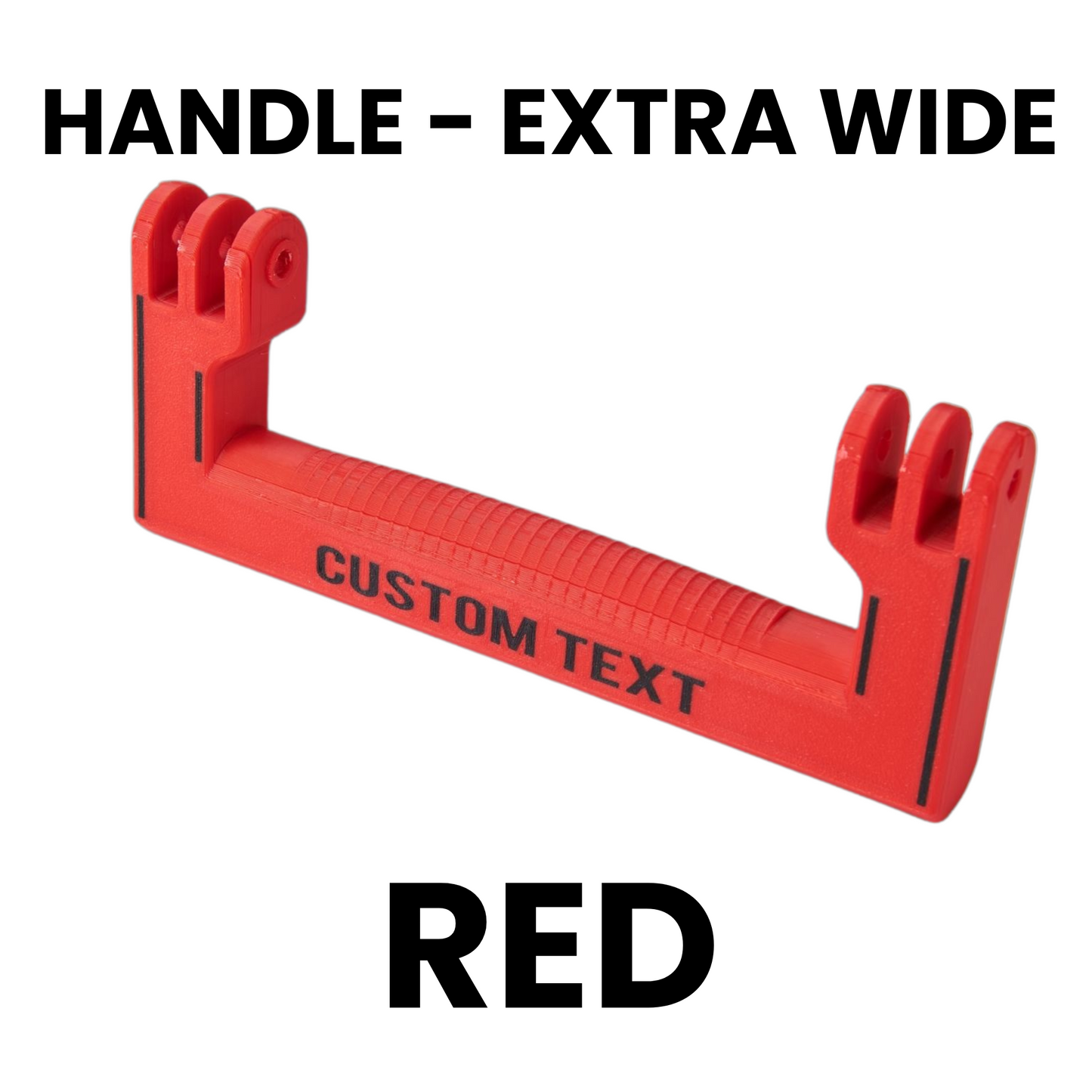 Red extra wide handle with customizable text on a white background