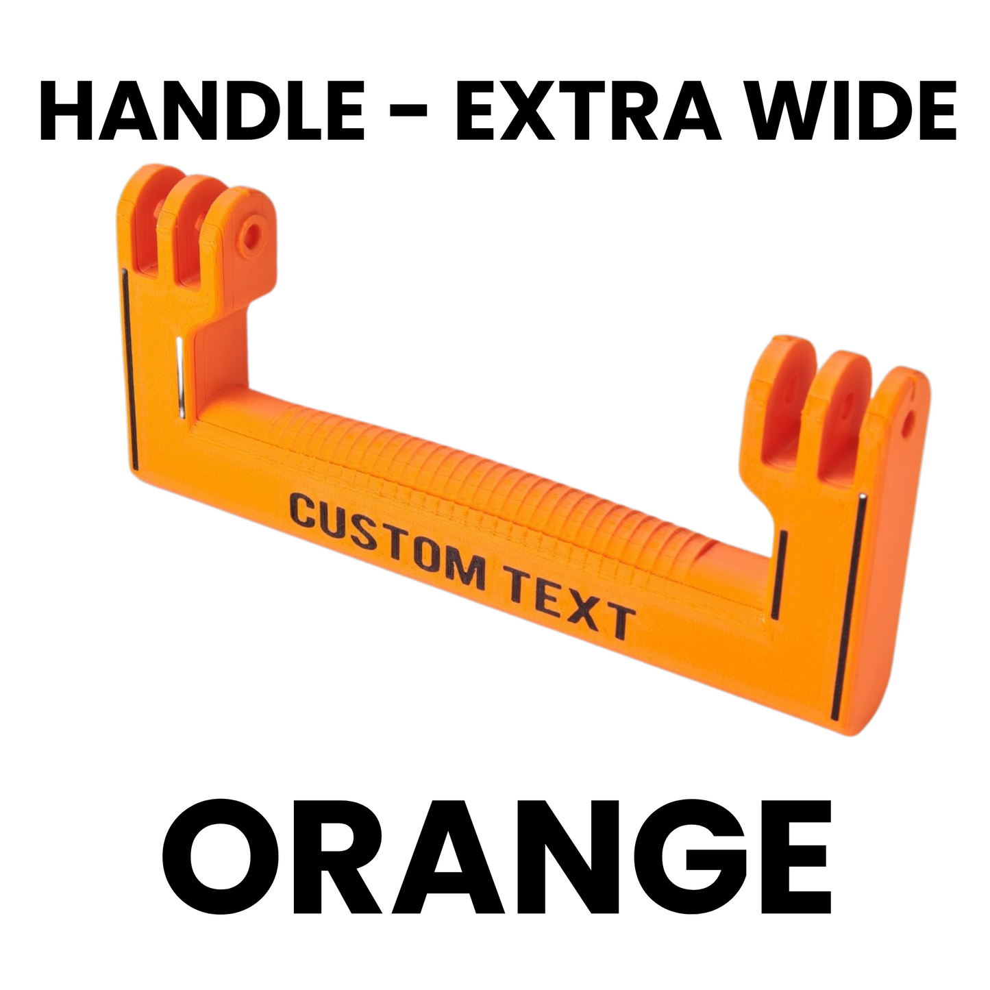 Orange handle with customizable text on a white background