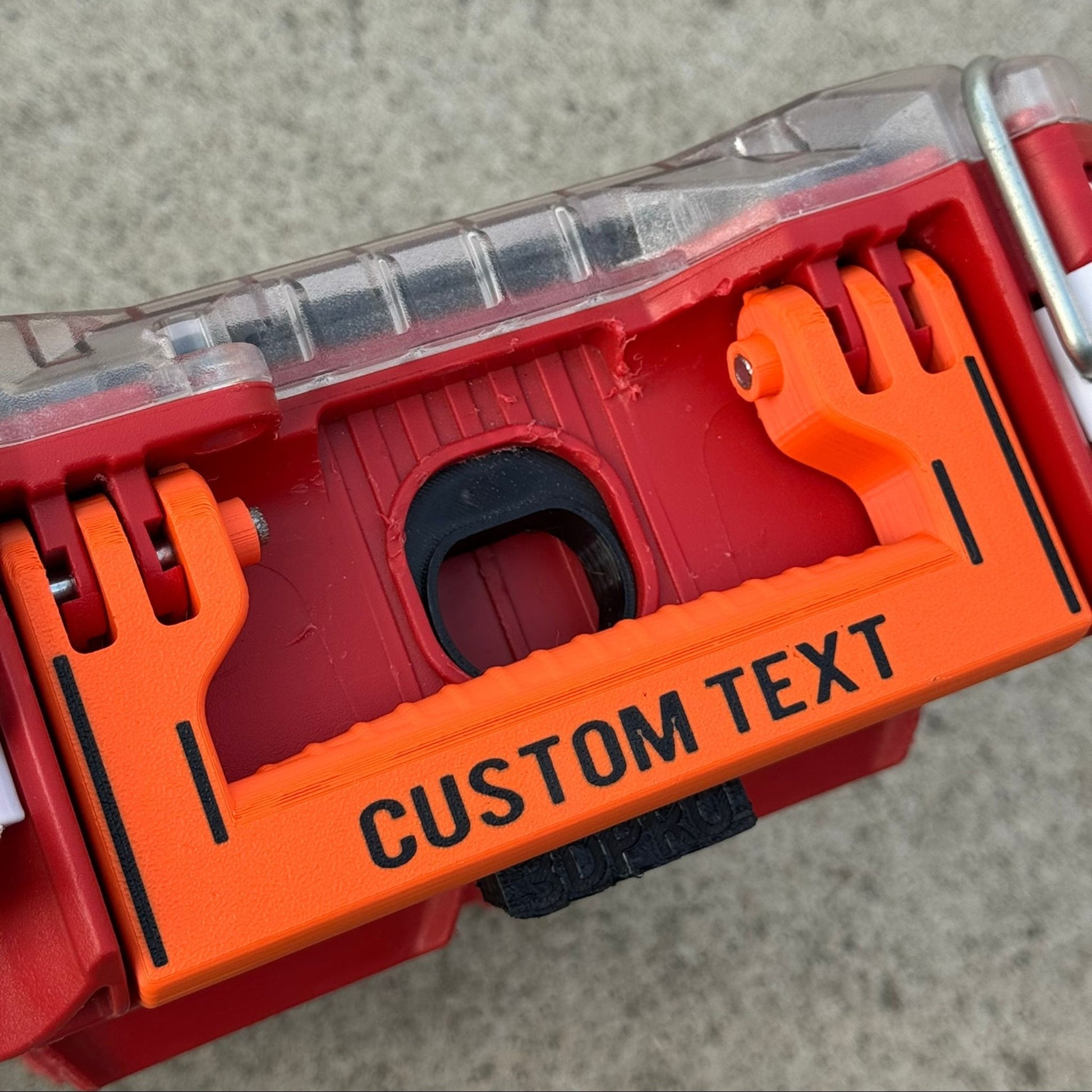 Milwaukee packout box with orange standard half width handle