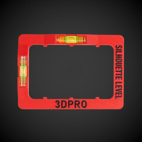 A red and black Hager Silhouette clip-on level with vertical and horizontal spirit levels, and the text '3DPRO' on the front.
