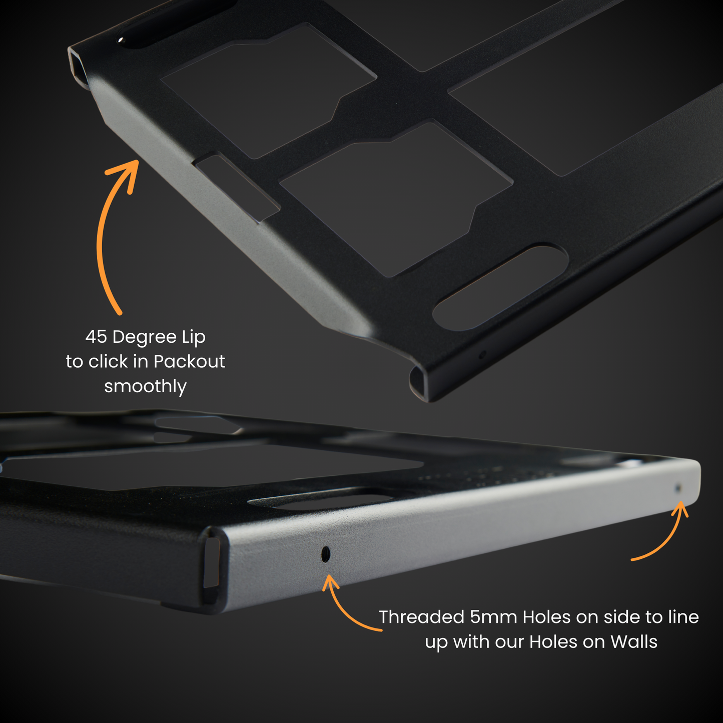 Half Width Shelf (Pack A Shelf) with labeled features on a dark background