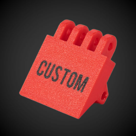 A red 4 prong latch with the word 'CUSTOM' printed on it, designed for use with Milwaukee tool storage containers.