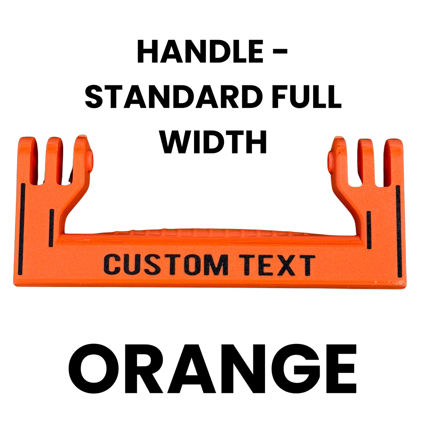 Orange handle with customizable text on a white background