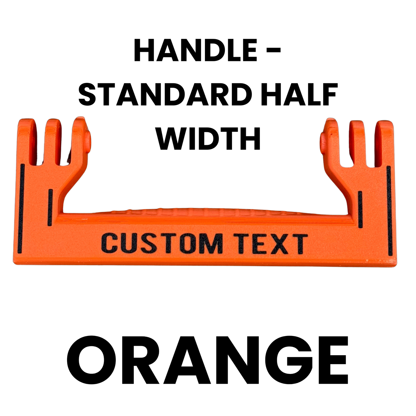 Orange handle with customizable text on a white background