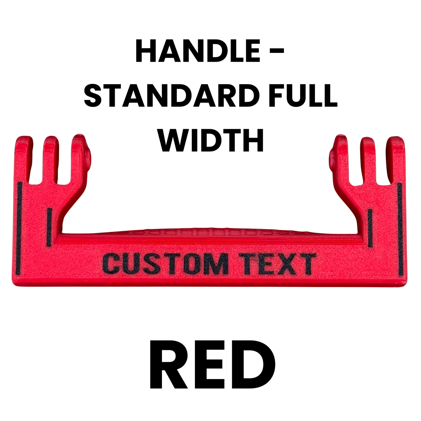 Red handle with customizable text on a white background