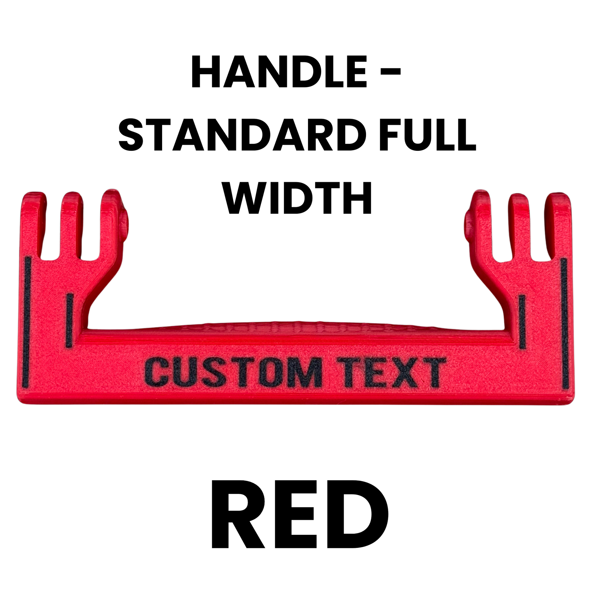 Red handle with customizable text on a white background