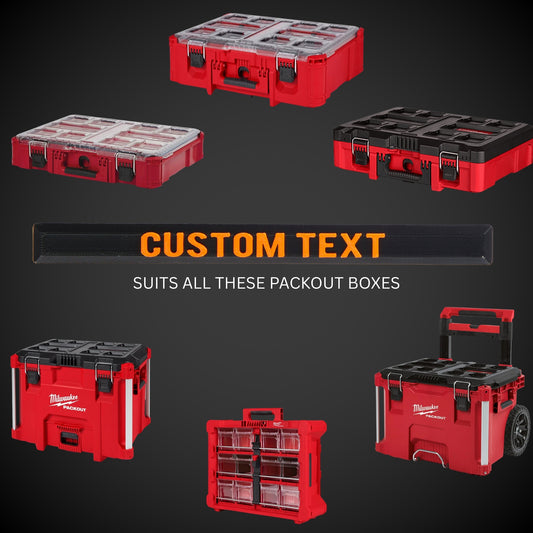 Red tool boxes with customizable text on a dark background