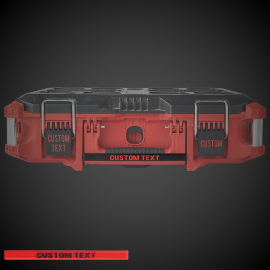Custom Snap on Label - Extra Wide in red and black for Milwaukee Packout tool box handles