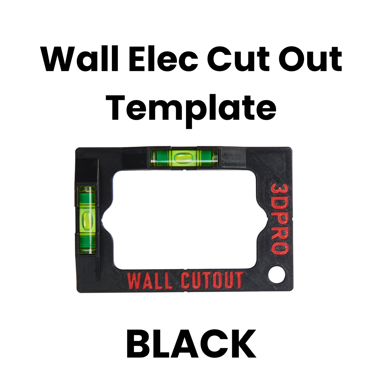Black wall electrical cutout template with 3DPRO branding on a white background