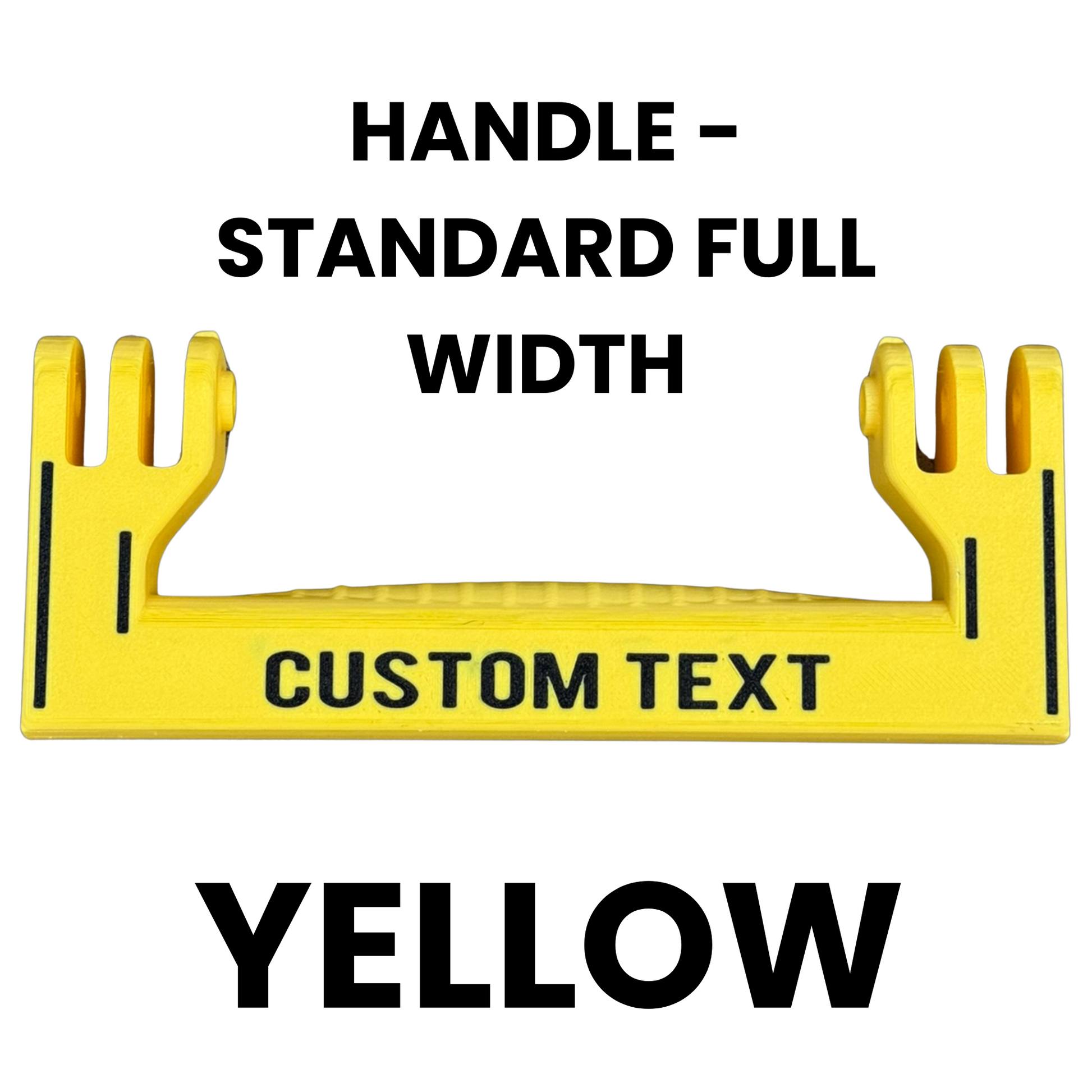 Yellow handle with customizable text on a white background