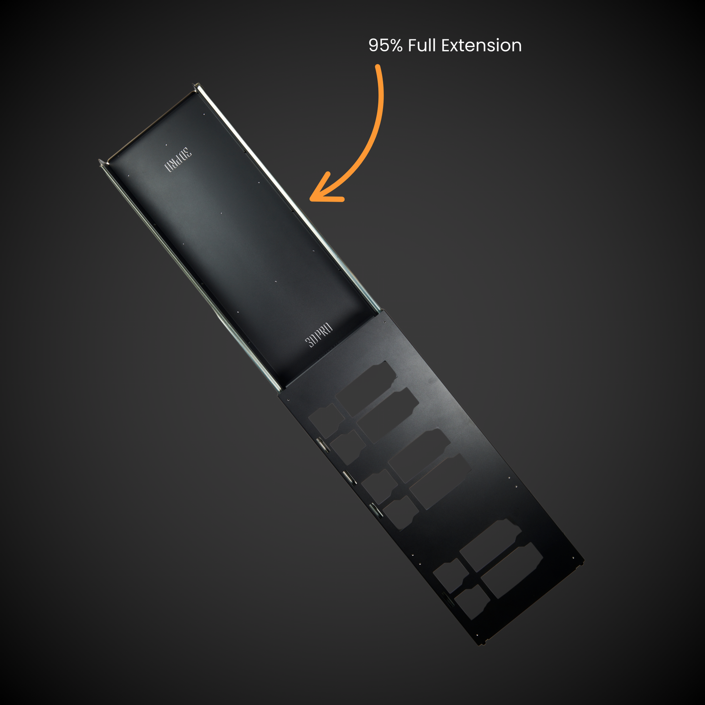 1.5 Mini Slider (Pack A Shelf) indicating 95% full extension on a dark background.