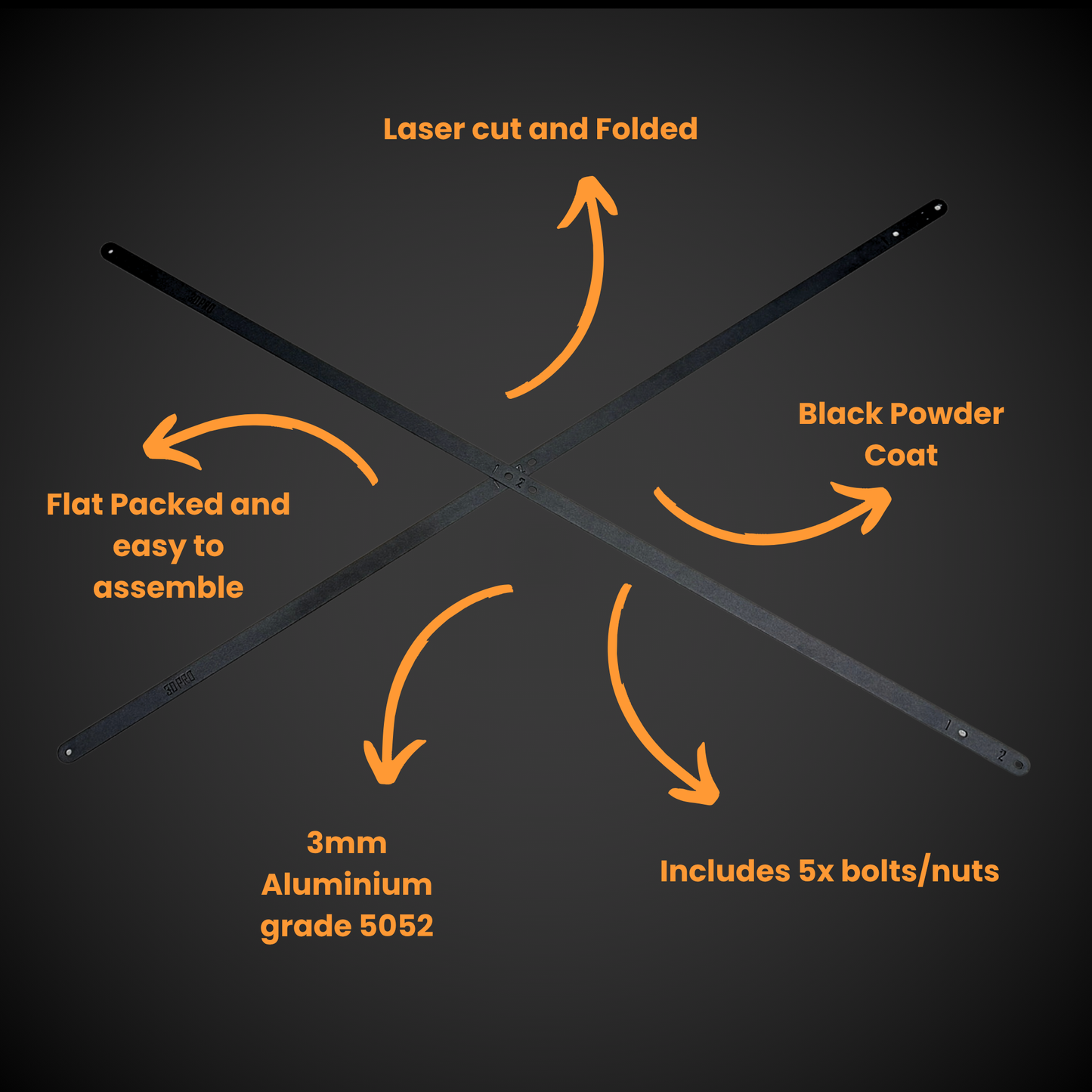 Diagram of a 3DPRO 1.5 Slider Bracing Kit (Pack A Shelf) with text describing its features on a black background