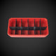 A red 12-Way Low Double Bin Divider (MP) with black dividers, designed for organizing tools in a Milwaukee Packout low organizer.