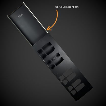 2.0 Dual Slider (Pack A Shelf) with '95% Full Extension' label and arrow on a dark background