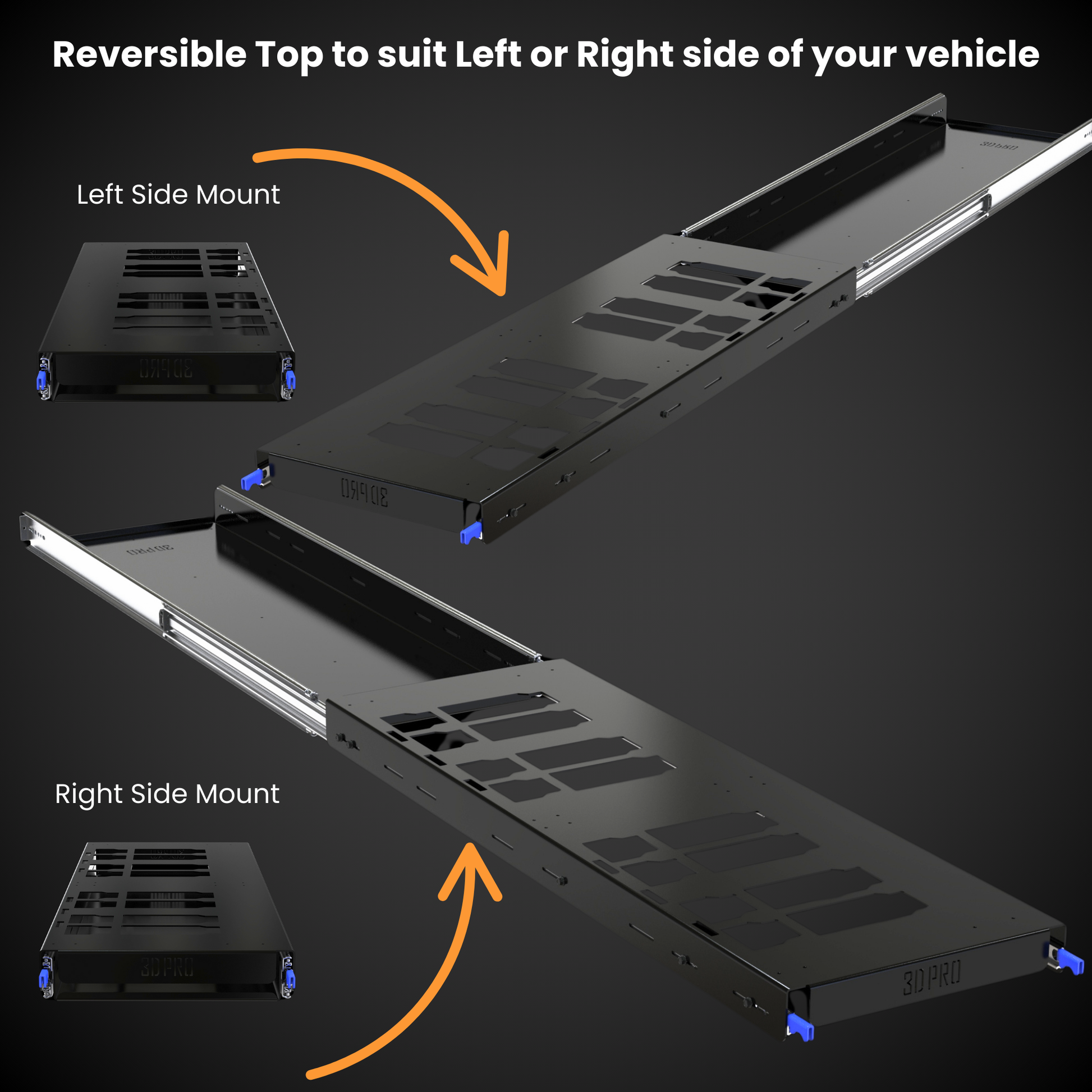 Left and right side mount for a reversible 2.0 Dual Slider (Pack A Shelf)