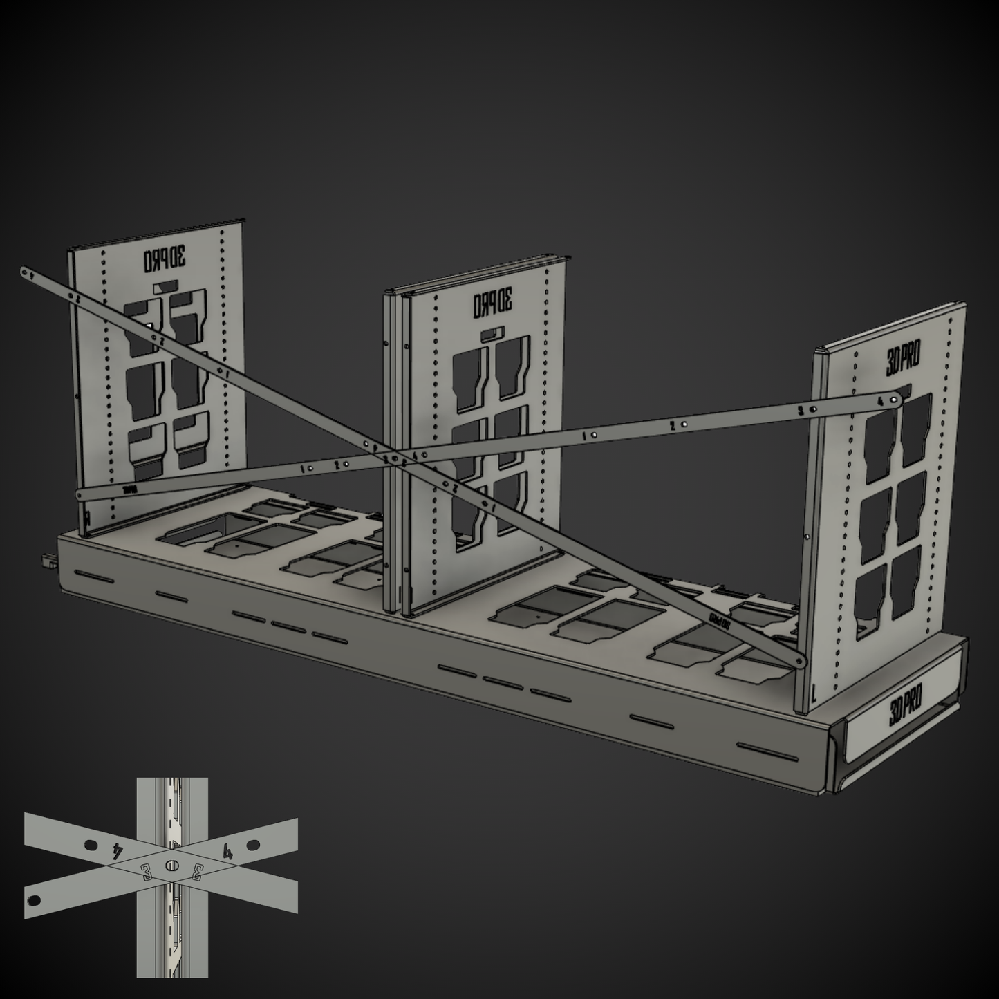 3D model of a metal shelf structure with 2.0 Slider Bracing Kit (Pack A Shelf)