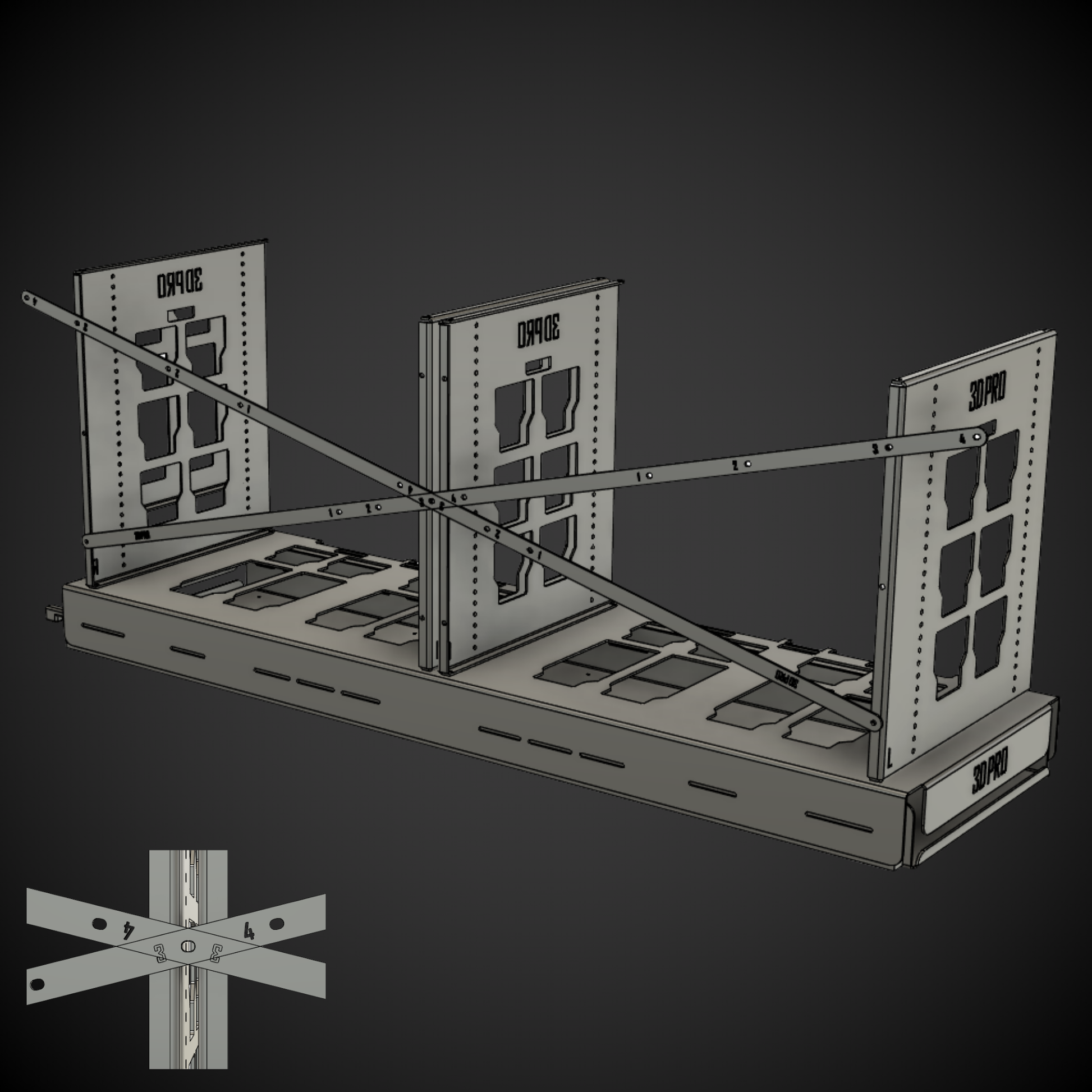 3D model of a metal shelf structure with 2.0 Slider Bracing Kit (Pack A Shelf)