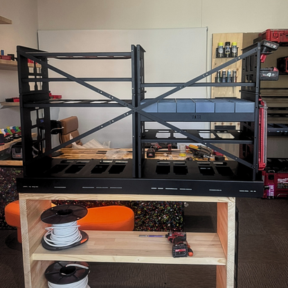 Pack A Shelves with 2.0 Slider Bracing Kit (Pack A Shelf) in a workshop setting