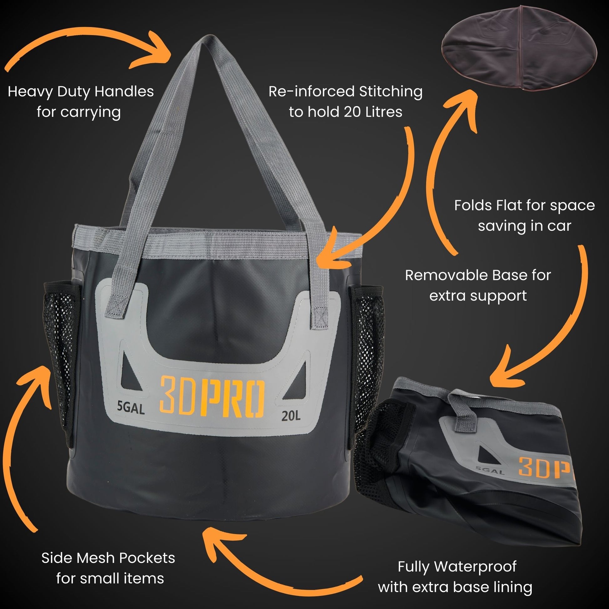 20L/5GAL Pro Folding Bucket key features. 