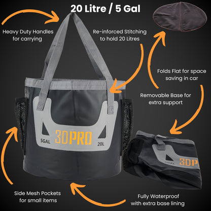 20L Folding Bucket with Tough Handles and Mesh Pockets