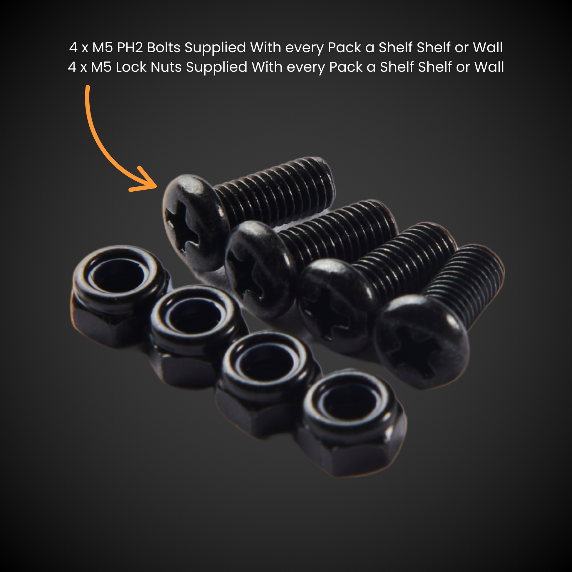 Black screws and lock nuts for 250mm Height Set of Walls (Pack A Shelf)