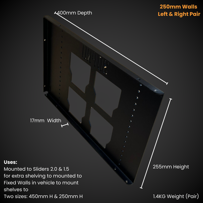 250mm Height Set of Walls (Pack A Shelf) with dimensions labeled on a dark background