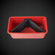 A red and black 3-way standard double bin divider designed to fit into Milwaukee Packout standard organizer double bins.