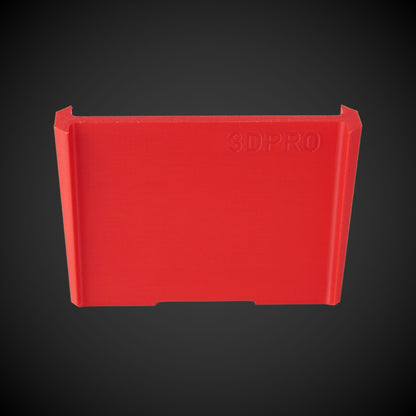 Red plastic component with '3DPRO' branding on a black background