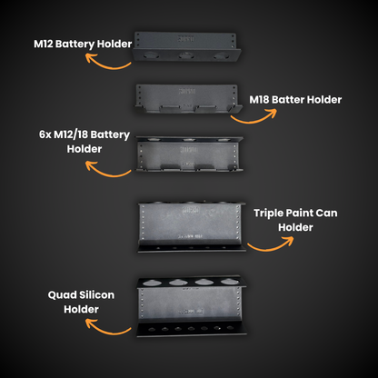 Set of 3DPRO holders with labels on a dark background