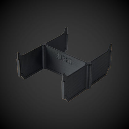 Black 3D-printed object with '3DPRO' branding on a dark gray background