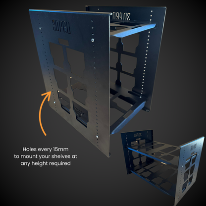 450mm Height Set of Walls (Pack A Shelf) shelving unit with adjustable holes for shelves on a dark background