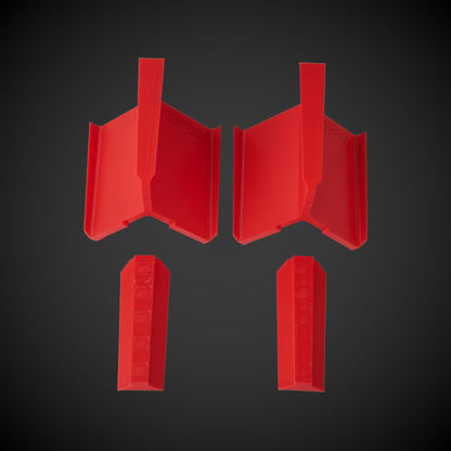 Set of red 5-Way Standard Double Bin Divider (MP) on a black background