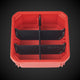 A red Milwaukee low single bin with a black 6-Way Low Single Bin Divider (MP)
