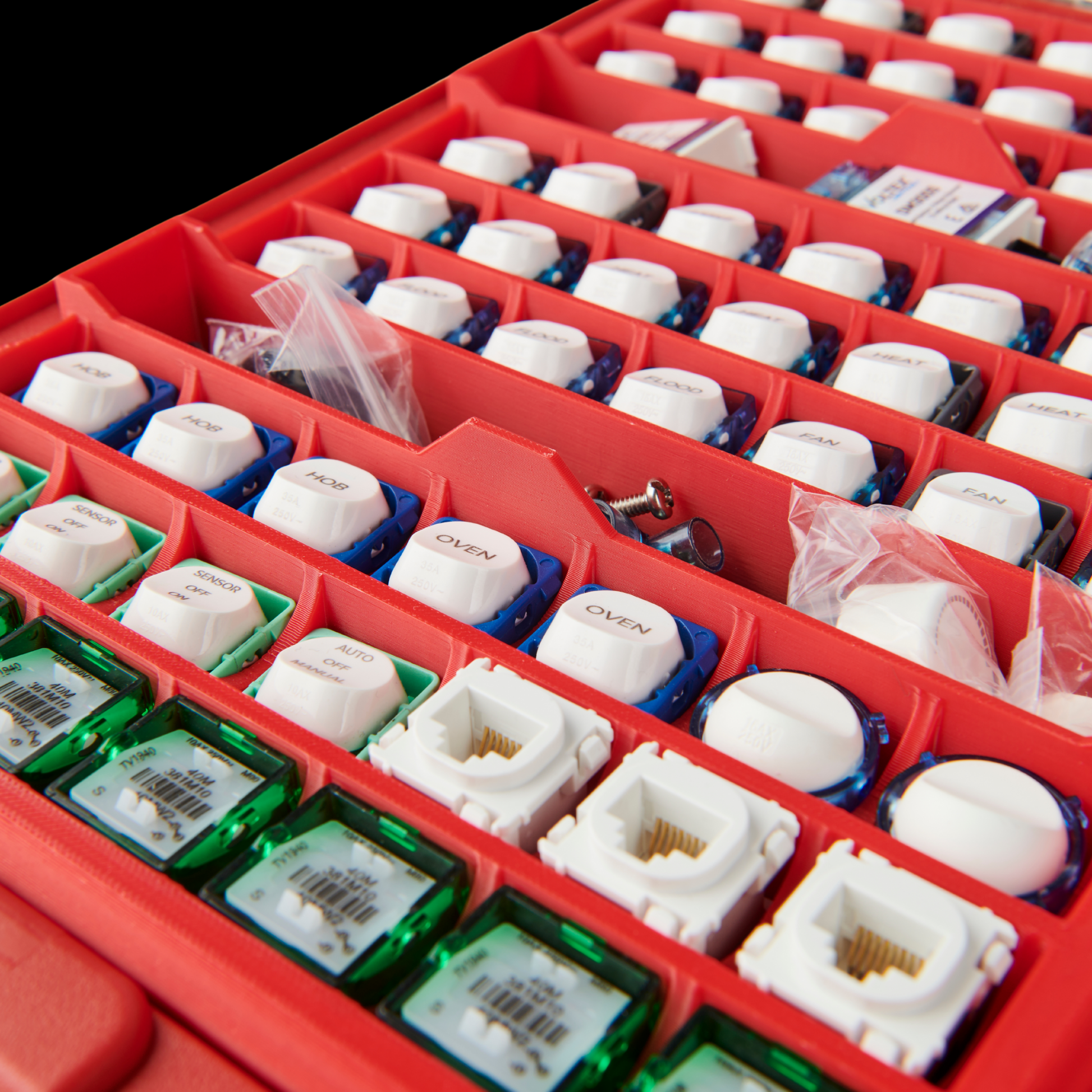 Milwaukee with 63x Switch Mech Insert Packout  containing electronic components.