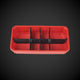 An 8-way low double bin divider in red color with black dividers