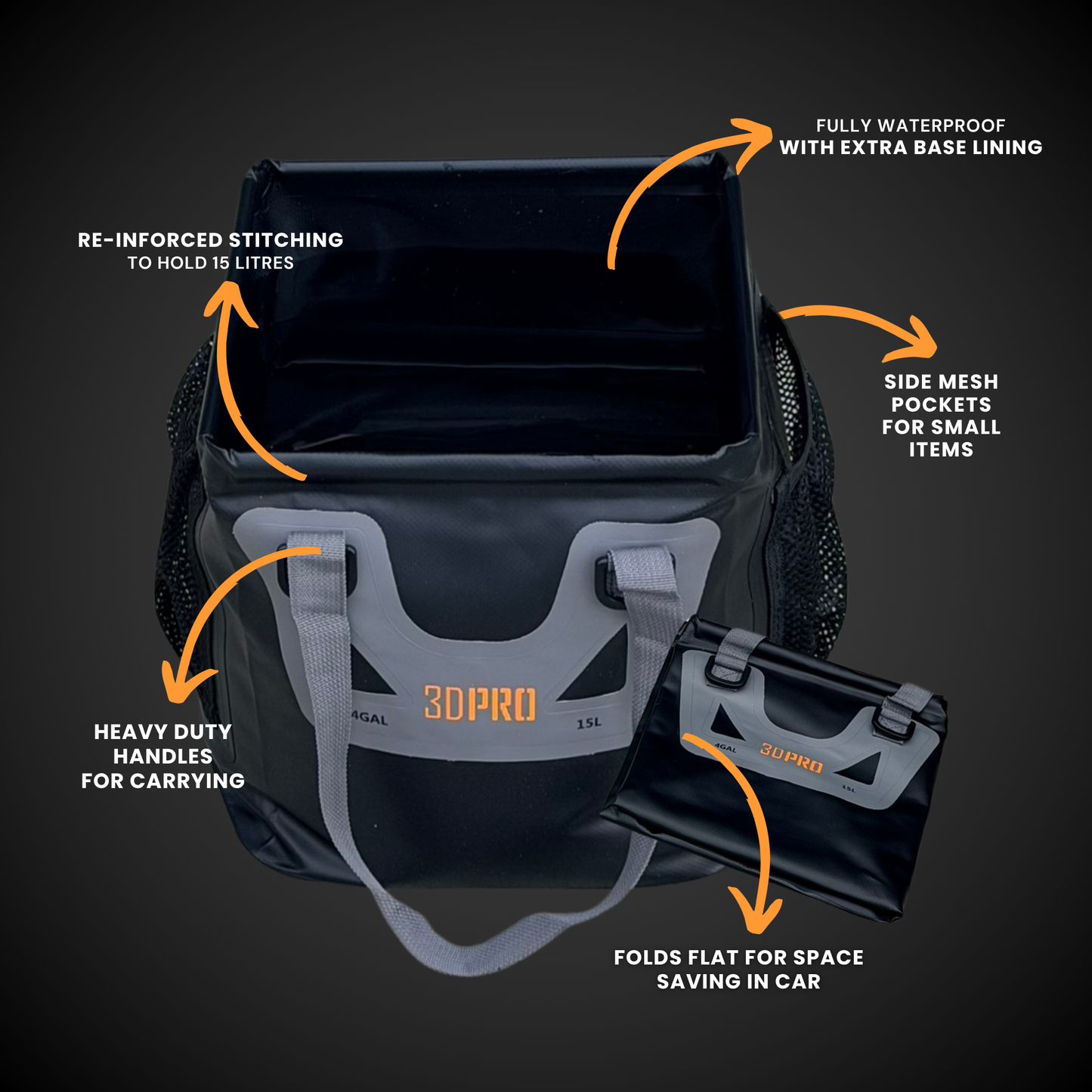 15L/4GAL Pro Square Folding Bucket