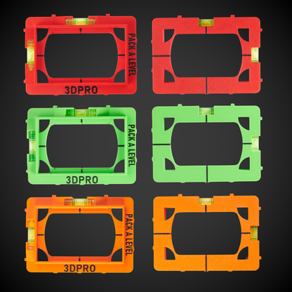 Six pack a level tools in red, green, and orange on a black background